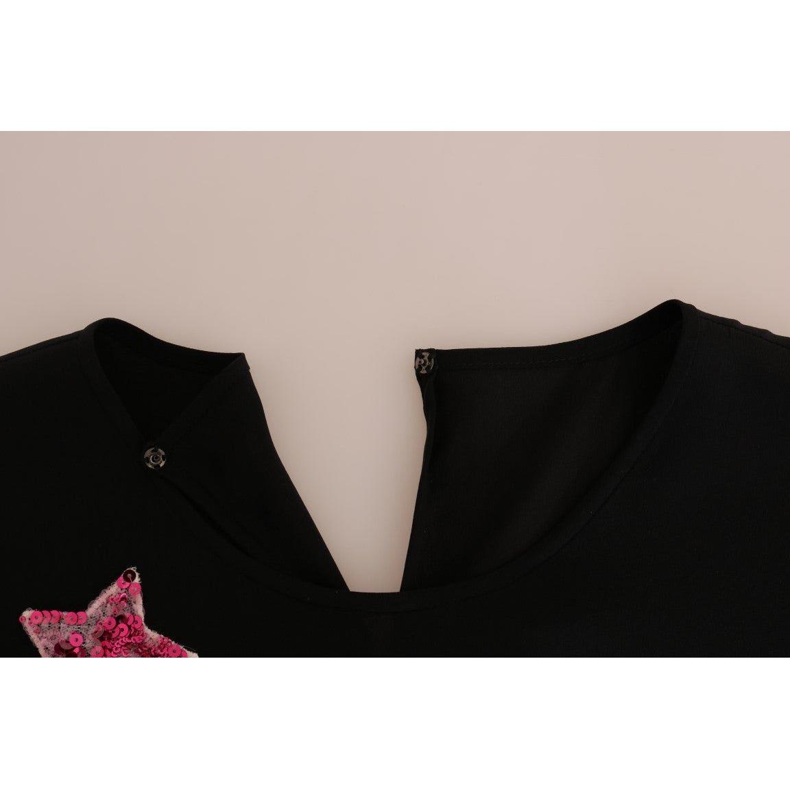 Dolce & Gabbana Black Silk Fairy Tale Top Crystal Blouse