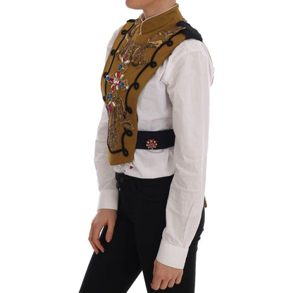 Dolce & Gabbana Yellow Crystal Cross Vest Jacket Vest Jacket