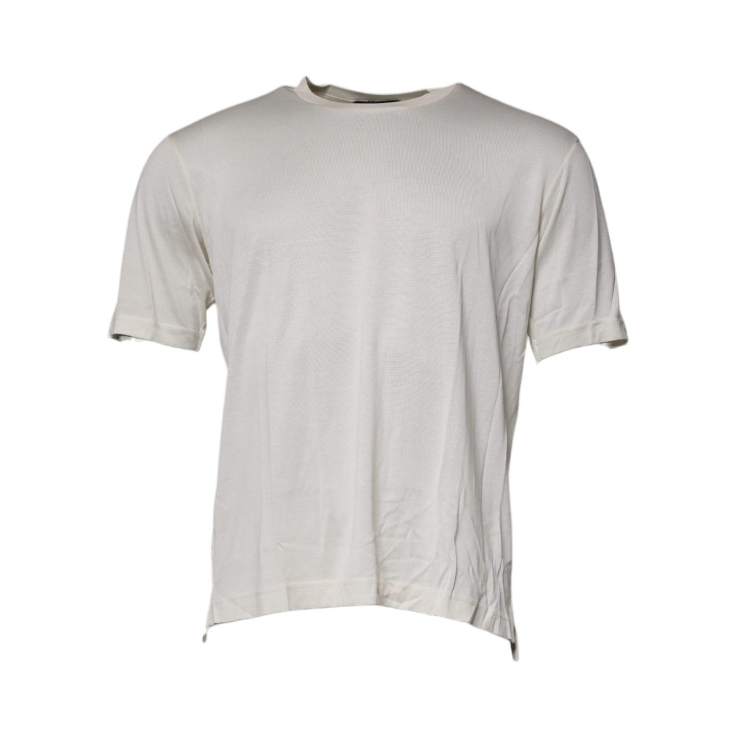 Dolce & Gabbana Off White Silk Crew Neck Short Sleeve T-shirt