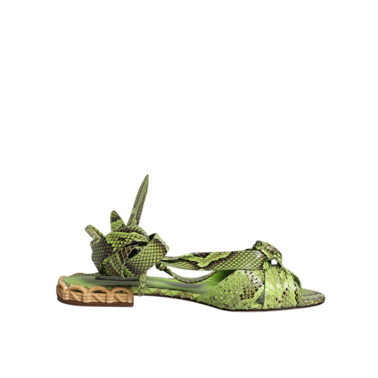 Dolce & Gabbana Green Animal Print Ankle Wrap Sandals Shoes