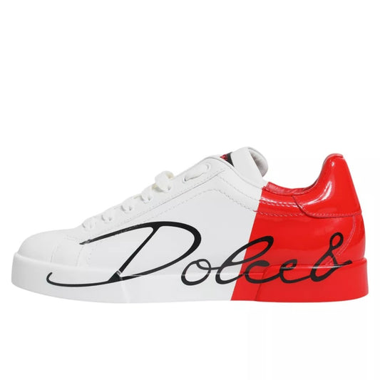 Dolce & Gabbana White Red Portofino Low Top Sneakers Shoes MV7464#4- 42.5