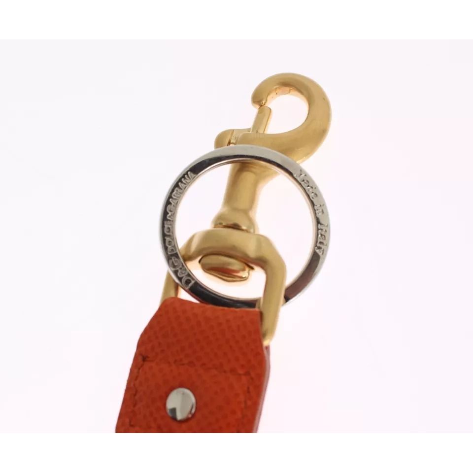 Dolce & Gabbana Brown Gold Raffia Leather Clasp Finder Chain Keyring