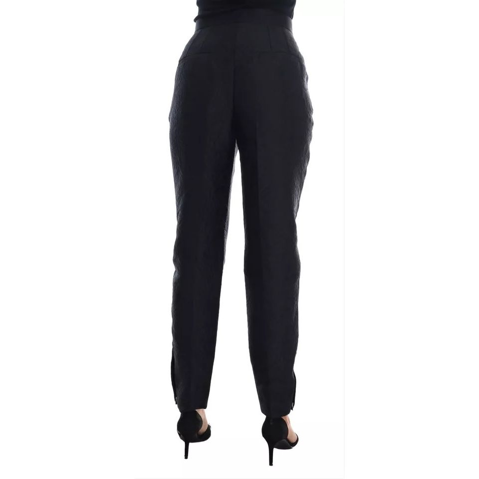 Dolce & Gabbana Black Floral Brocade High Waist Pants
