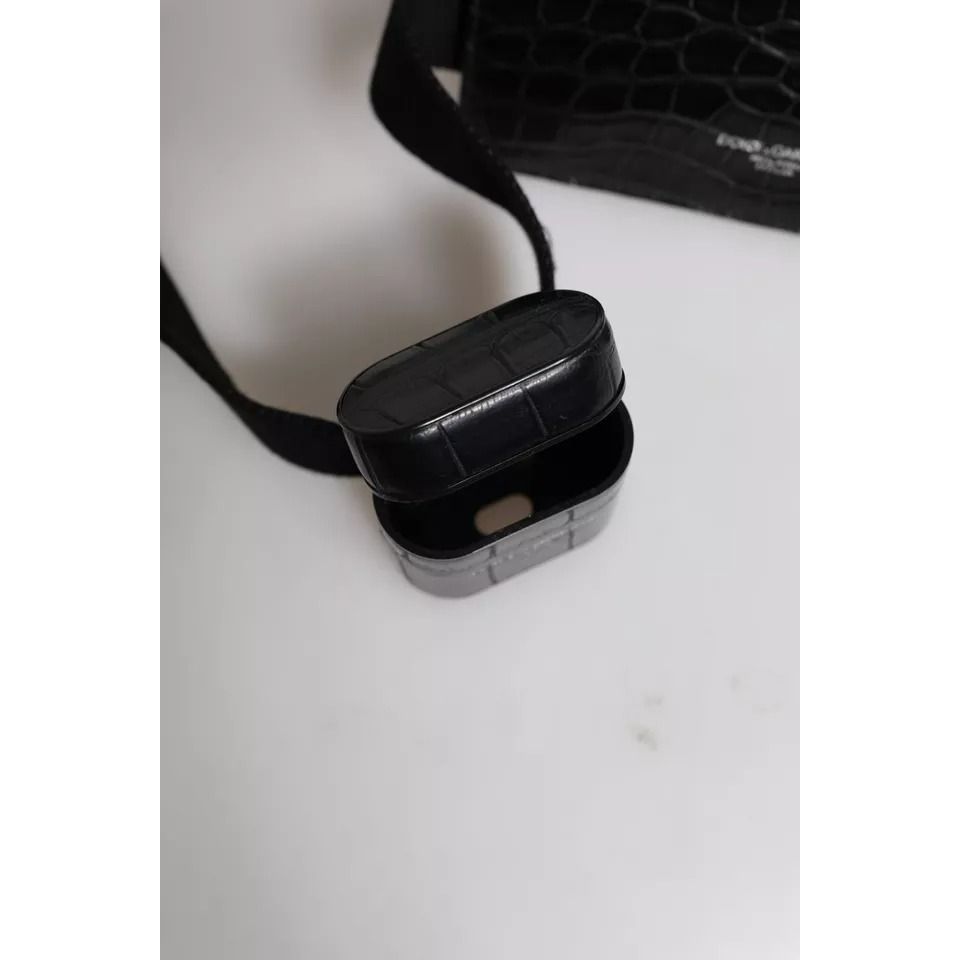 Dolce & Gabbana Black Alligator Leather Airpods Case Coin Purse Wallet