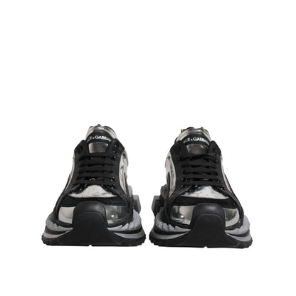 Dolce & Gabbana Black Silver SUPER KING Leather Sneaker Shoes