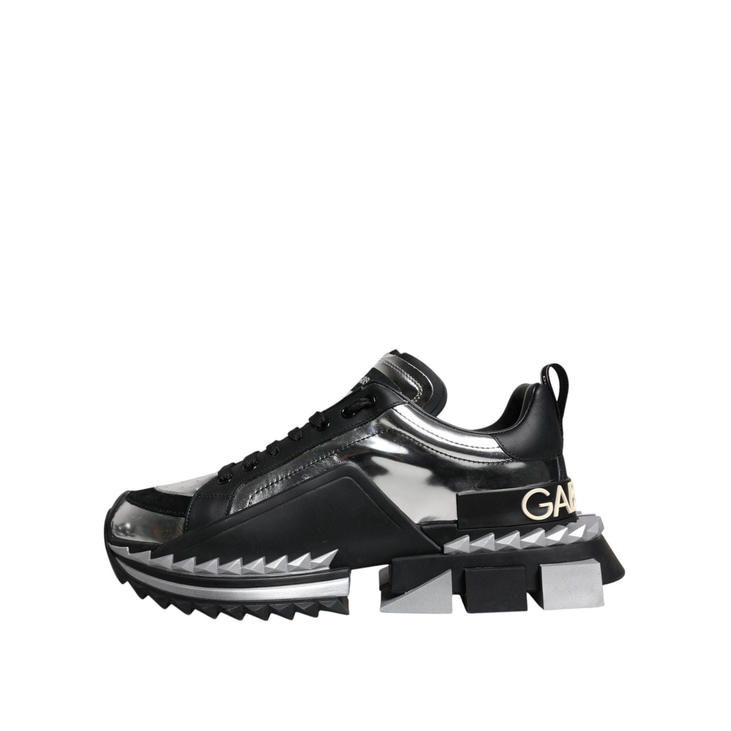 Dolce & Gabbana Black Silver SUPER KING Leather Sneaker Shoes