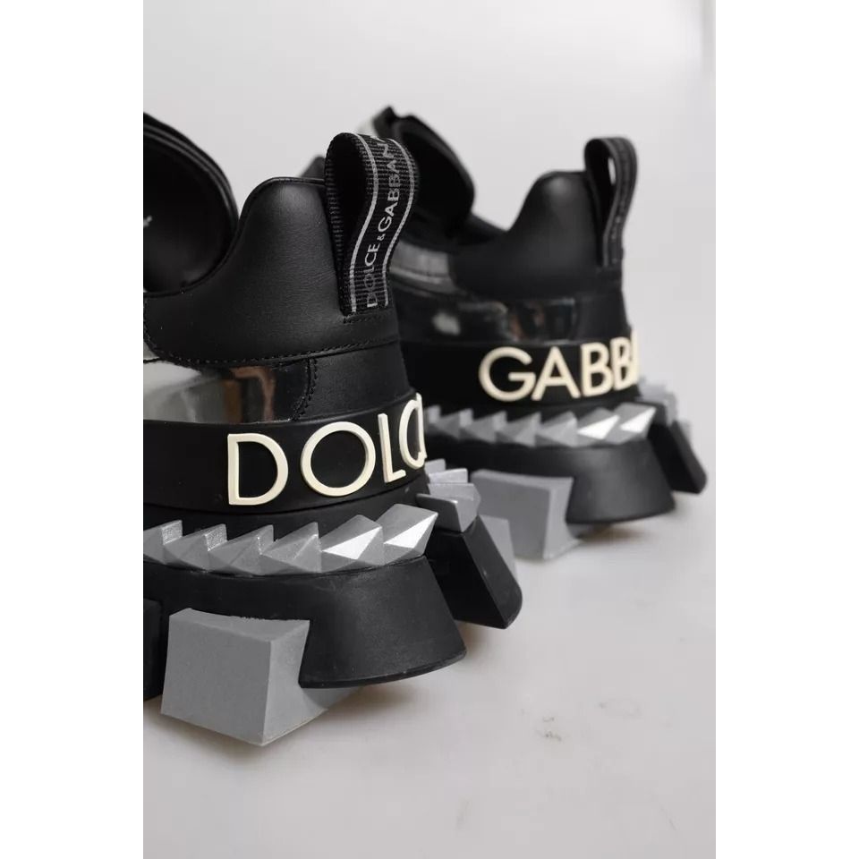 Dolce & Gabbana Black Silver SUPER KING Leather Sneaker Shoes