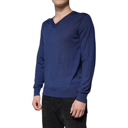 Dolce & Gabbana Navy Blue Cashmere V-neck Pullover Sweater