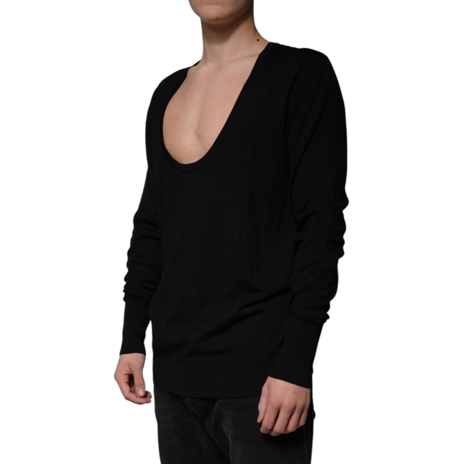 Dolce & Gabbana Black Wool Round Neck Pullover Sweater