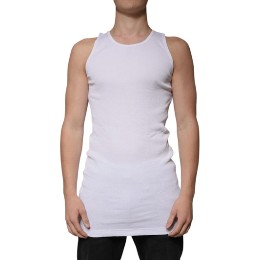 Dolce & Gabbana White Cotton Sleeveless Round Neck Tank T-shirt