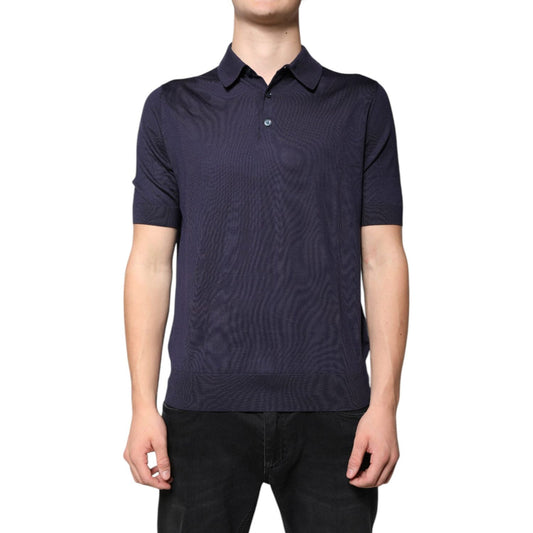 Dolce & Gabbana Blue Silk Collared Short Sleeves Polo T-shirt TSH87741-48
