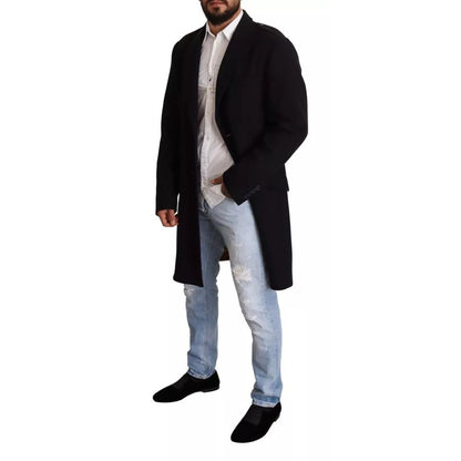 Dolce & Gabbana Blue Trench Coat Long Wool Stretch Jacket