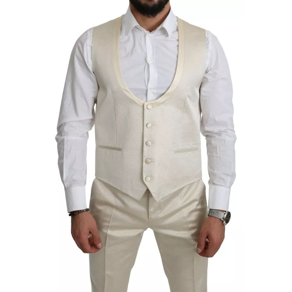 Dolce & Gabbana Beige Wool Crème 3 Piece SICILIA Shawl Suit Dolce & Gabbana