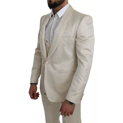 Dolce & Gabbana Beige Wool Crème 3 Piece SICILIA Shawl Suit Dolce & Gabbana