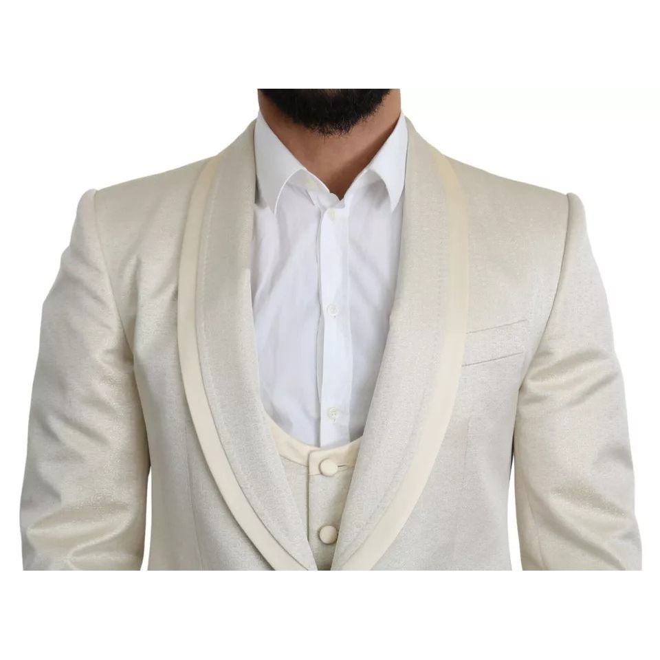 Dolce & Gabbana Beige Wool Crème 3 Piece SICILIA Shawl Suit Dolce & Gabbana