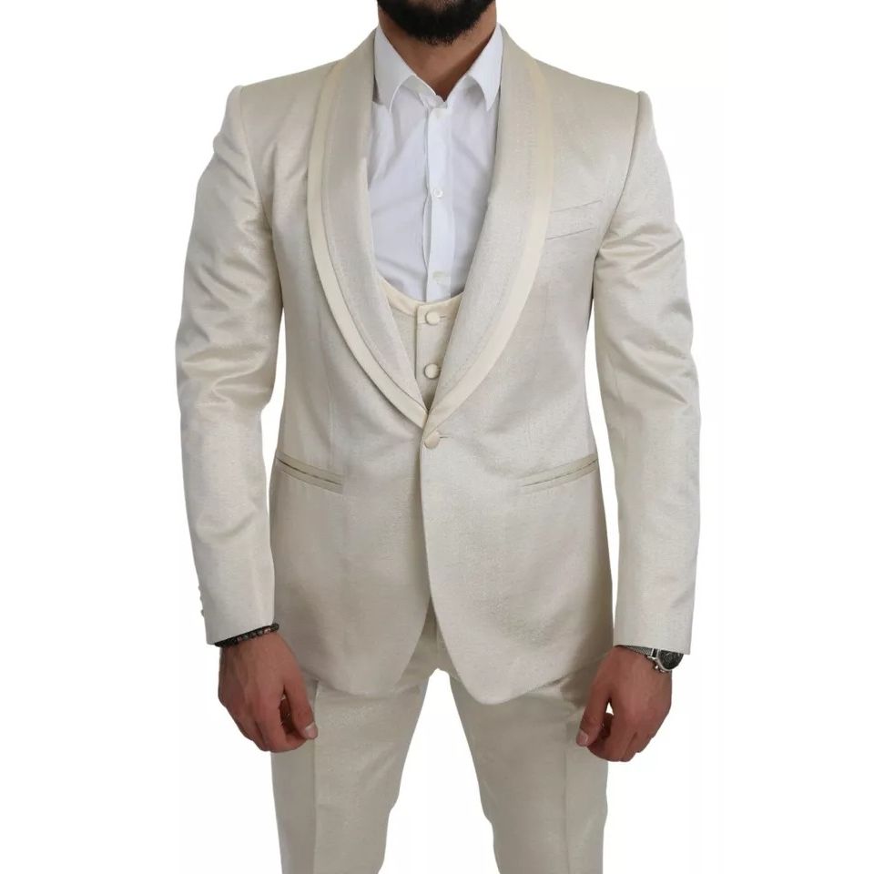 Dolce & Gabbana Beige Wool Crème 3 Piece SICILIA Shawl Suit Dolce & Gabbana