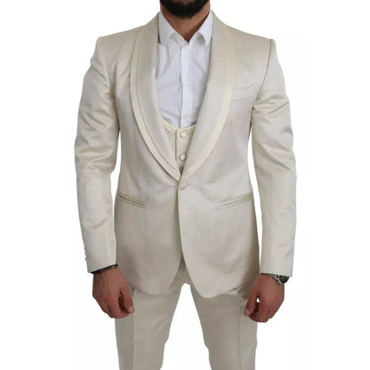 Dolce & Gabbana Beige Wool Crème 3 Piece SICILIA Shawl Suit Dolce & Gabbana