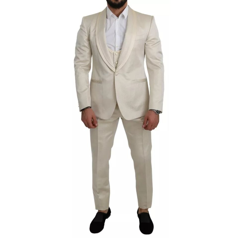 Dolce & Gabbana Beige Wool Crème 3 Piece SICILIA Shawl Suit Dolce & Gabbana