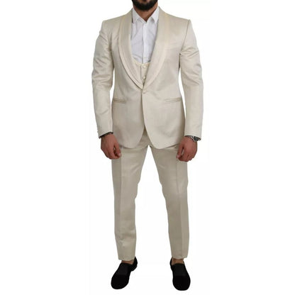 Dolce & Gabbana Beige Wool Crème 3 Piece SICILIA Shawl Suit Dolce & Gabbana