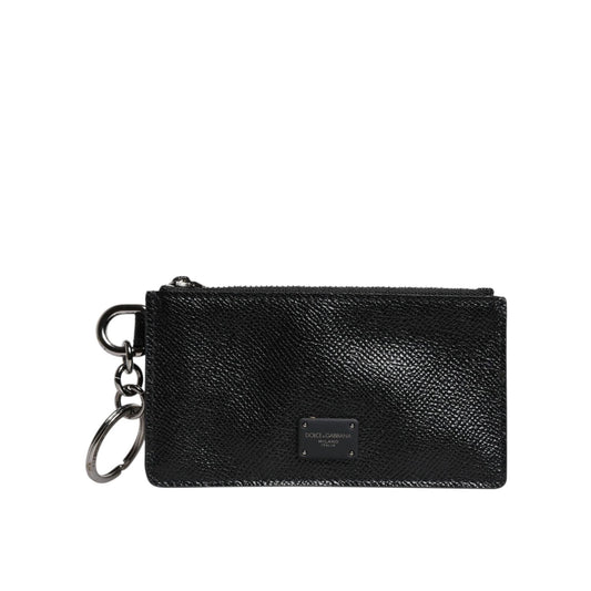 Dolce & Gabbana Black Calfskin Leather DG Logo Card Holder Wallet
