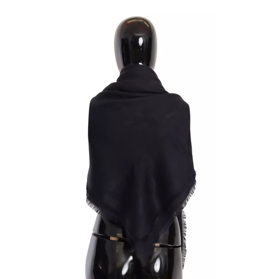Dolce & Gabbana Black Solid Silk Wool Fringe Wrap Scarf