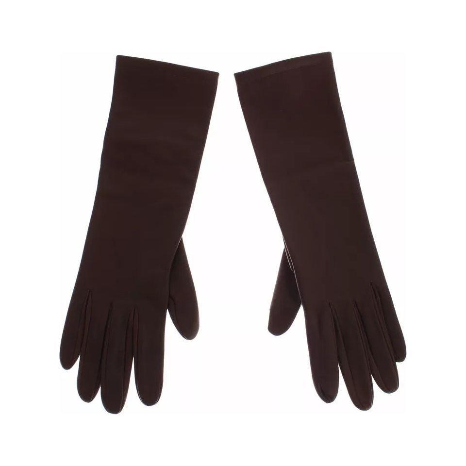 Dolce & Gabbana Brown Leather Wrist Slim Women Gloves SIG13112-8.5