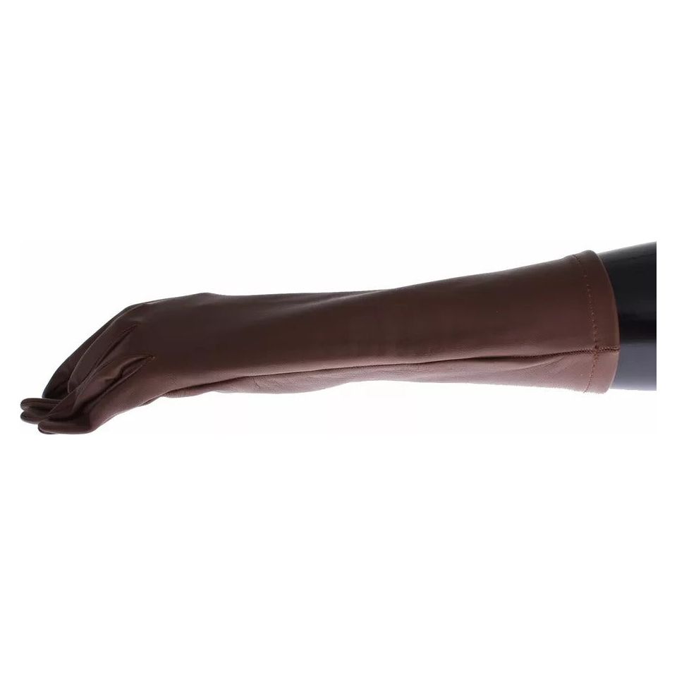 Dolce & Gabbana Brown Leather Wrist Slim Women Gloves SIG13112-8.5