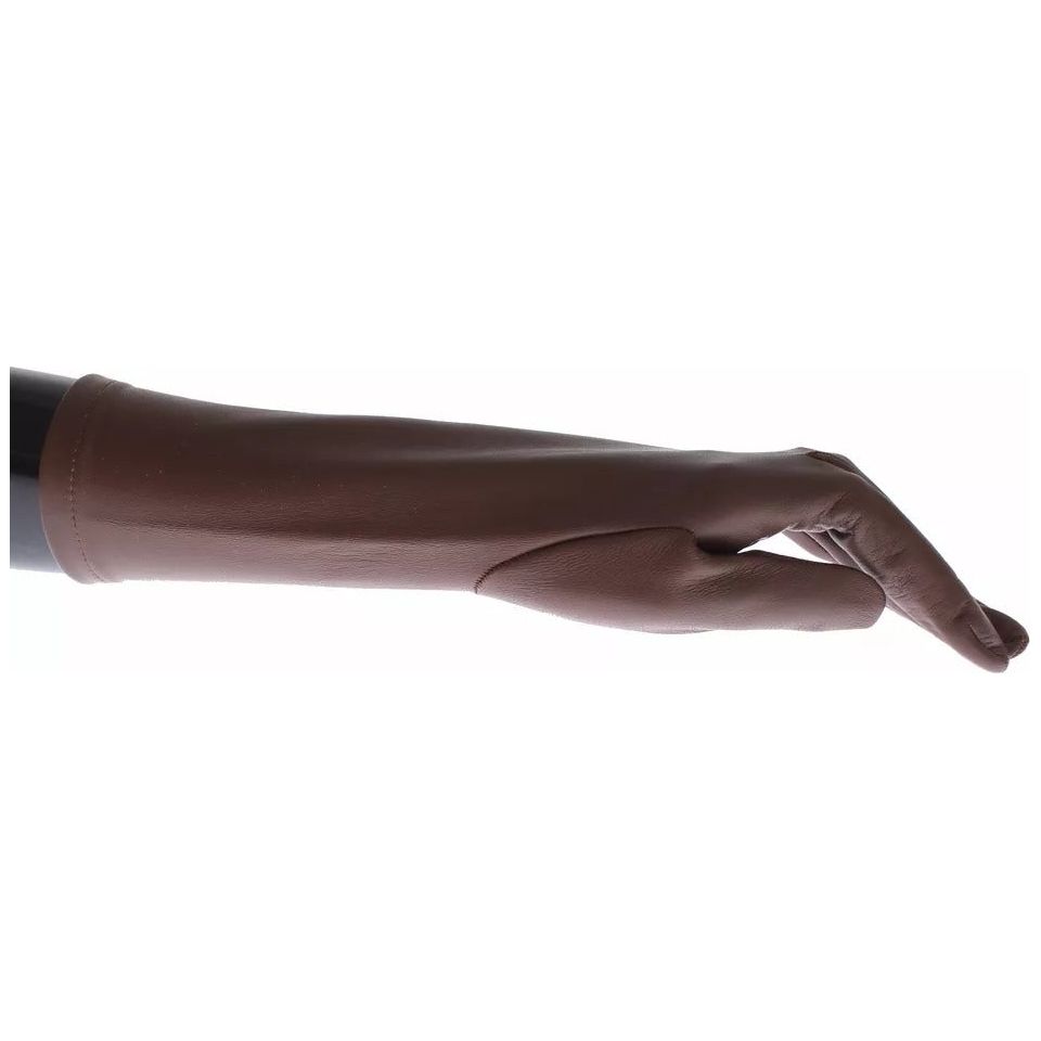 Dolce & Gabbana Brown Leather Wrist Slim Women Gloves SIG13112-8.5