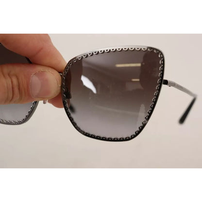 Dolce & Gabbana DG2212 Black Silver Oval Metal Frame Lace Logo Sunglasses