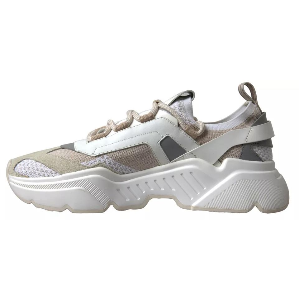 Dolce & Gabbana White Beige Leather Sport DAYMASTER Shoes Sneakers