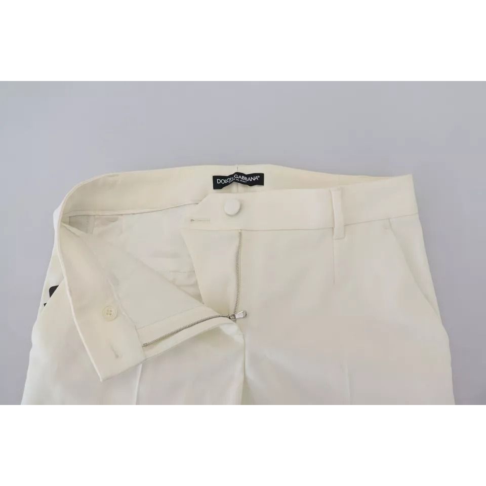 Dolce & Gabbana White High Waist Tapered Wool Pants