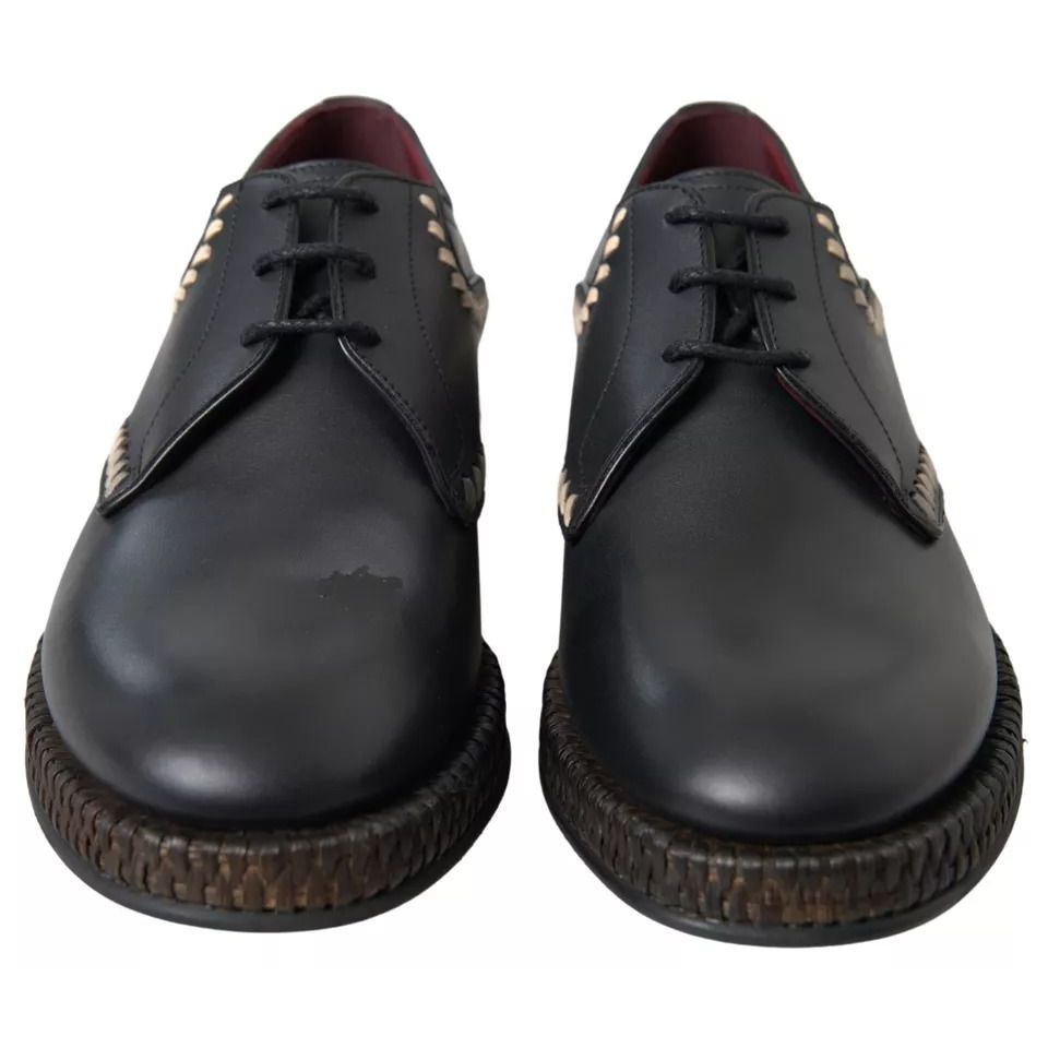 Dolce & Gabbana Black Leather Beige Derby Dress Shoes