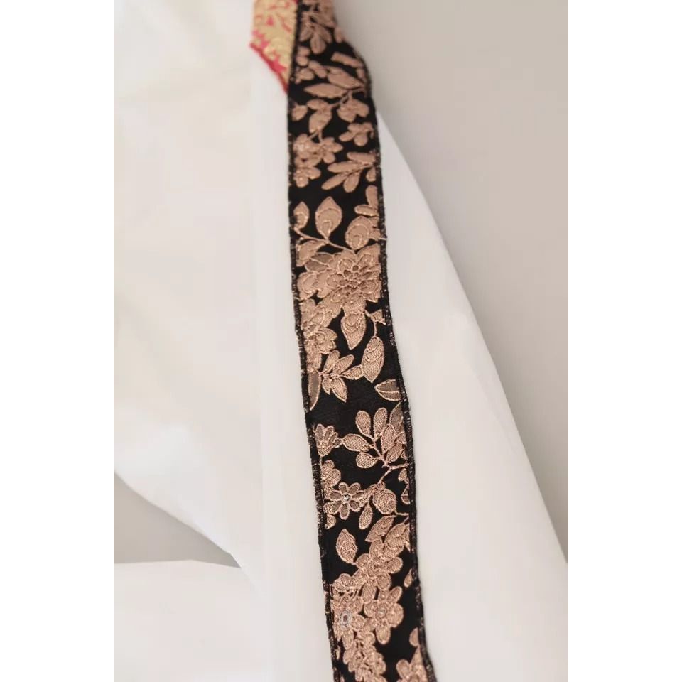 Dolce & Gabbana White Jacquard Cotton Blend Mid Waist Pants