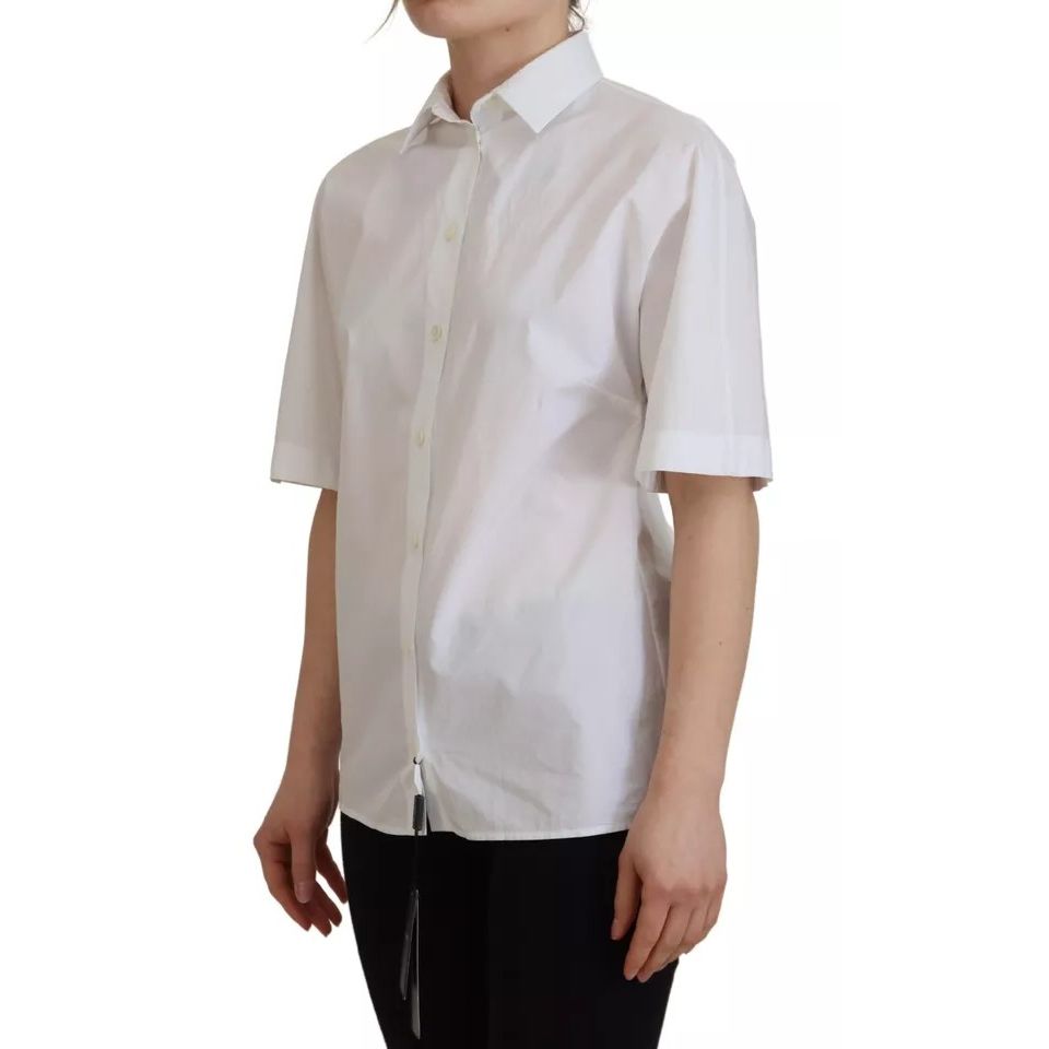 Dolce & Gabbana White Cotton Button Front Short Sleeve Shirt