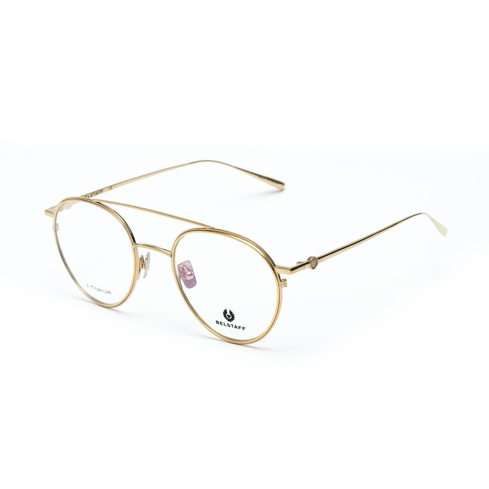 Belstaff Gold Titanium Frames, handmade Japanese eyeglasses with clip-on, 53/22/145 mm size, featuring Carl Zeiss lenses and UV protection.
