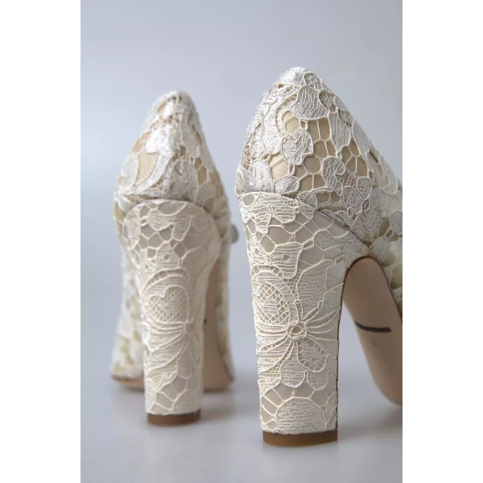 Dolce & Gabbana White Lace Crystals Heels Sandals Shoes LA10363-41