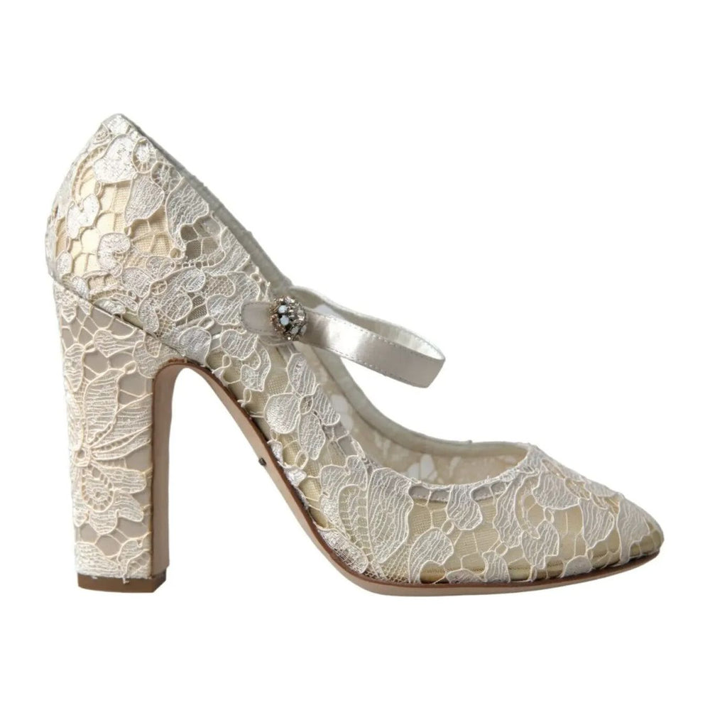 Dolce & Gabbana White Lace Crystals Heels Sandals Shoes LA10363-41