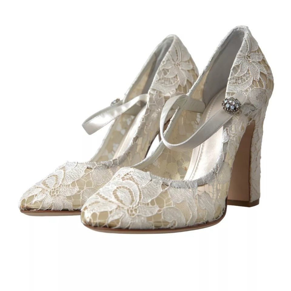Dolce & Gabbana White Lace Crystals Heels Sandals Shoes LA10363-41