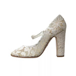 Dolce & Gabbana White Lace Crystals Heels Sandals Shoes LA10363-41