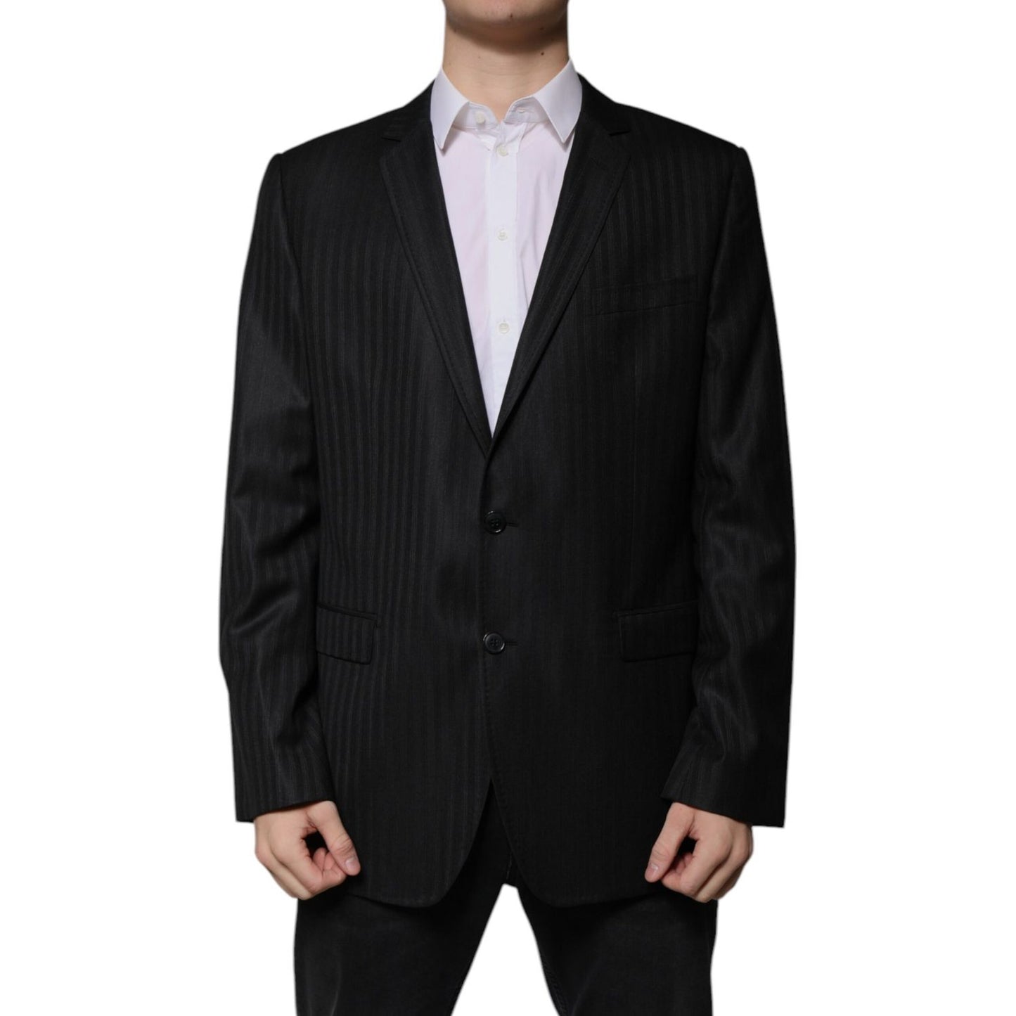 Dolce & Gabbana Black Stripe Wool Single Breasted Blazer Dolce & Gabbana