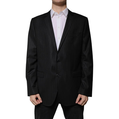 Dolce & Gabbana Black Stripe Wool Single Breasted Blazer Dolce & Gabbana