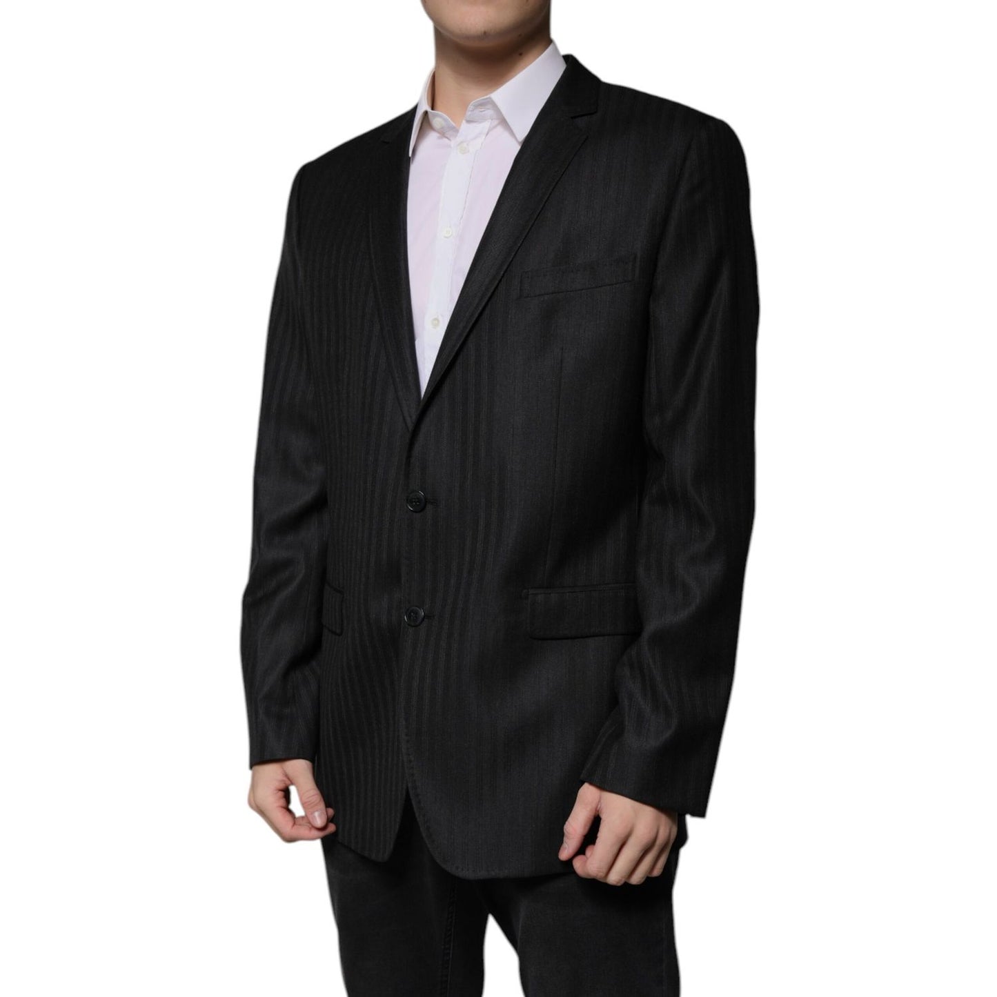 Dolce & Gabbana Black Stripe Wool Single Breasted Blazer Dolce & Gabbana