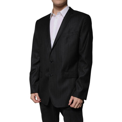 Dolce & Gabbana Black Stripe Wool Single Breasted Blazer Dolce & Gabbana