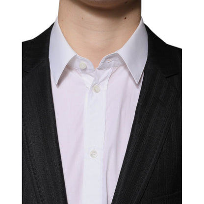 Dolce & Gabbana Black Stripe Wool Single Breasted Blazer Dolce & Gabbana