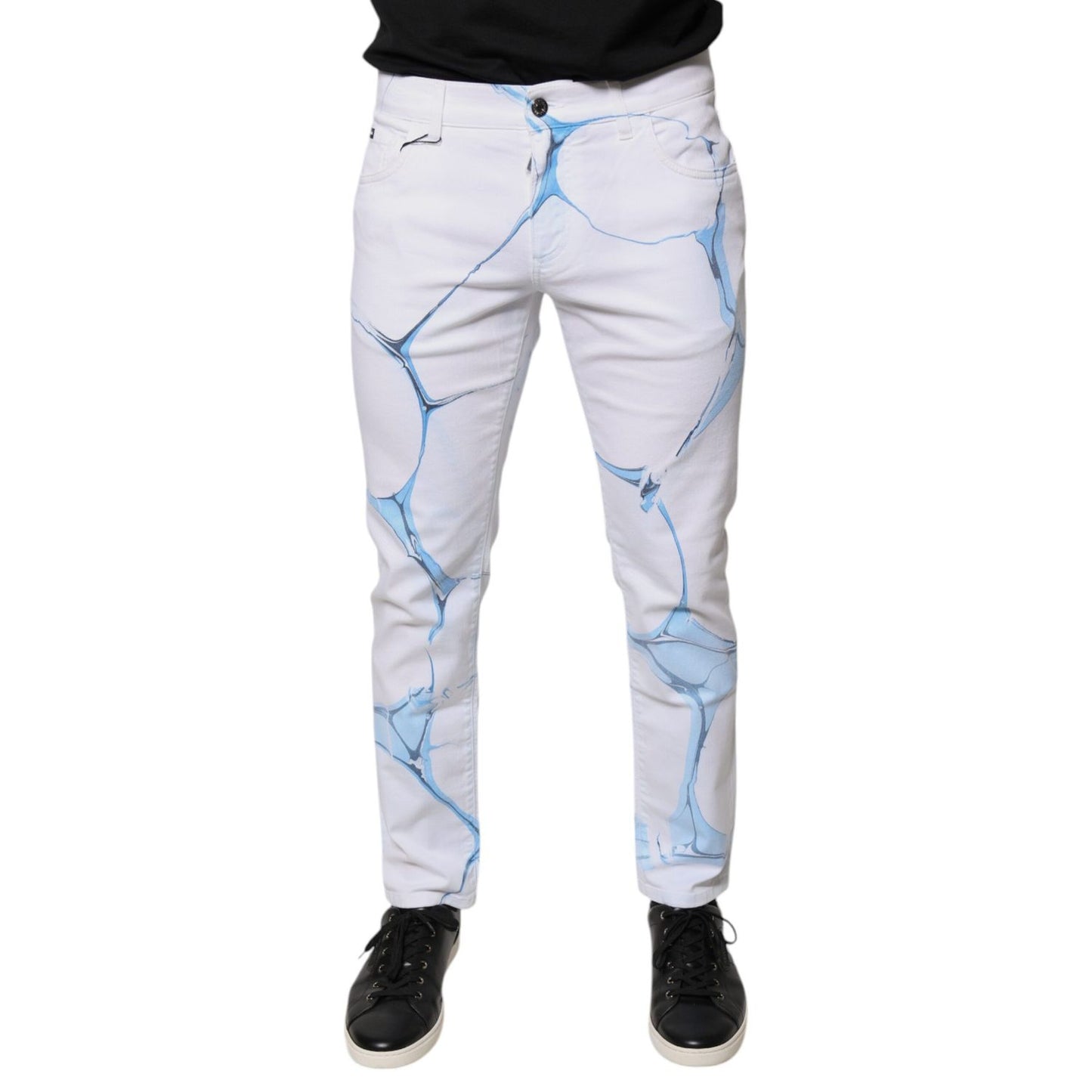 Dolce & Gabbana White Blue Cotton Stretch Skinny Denim Jeans