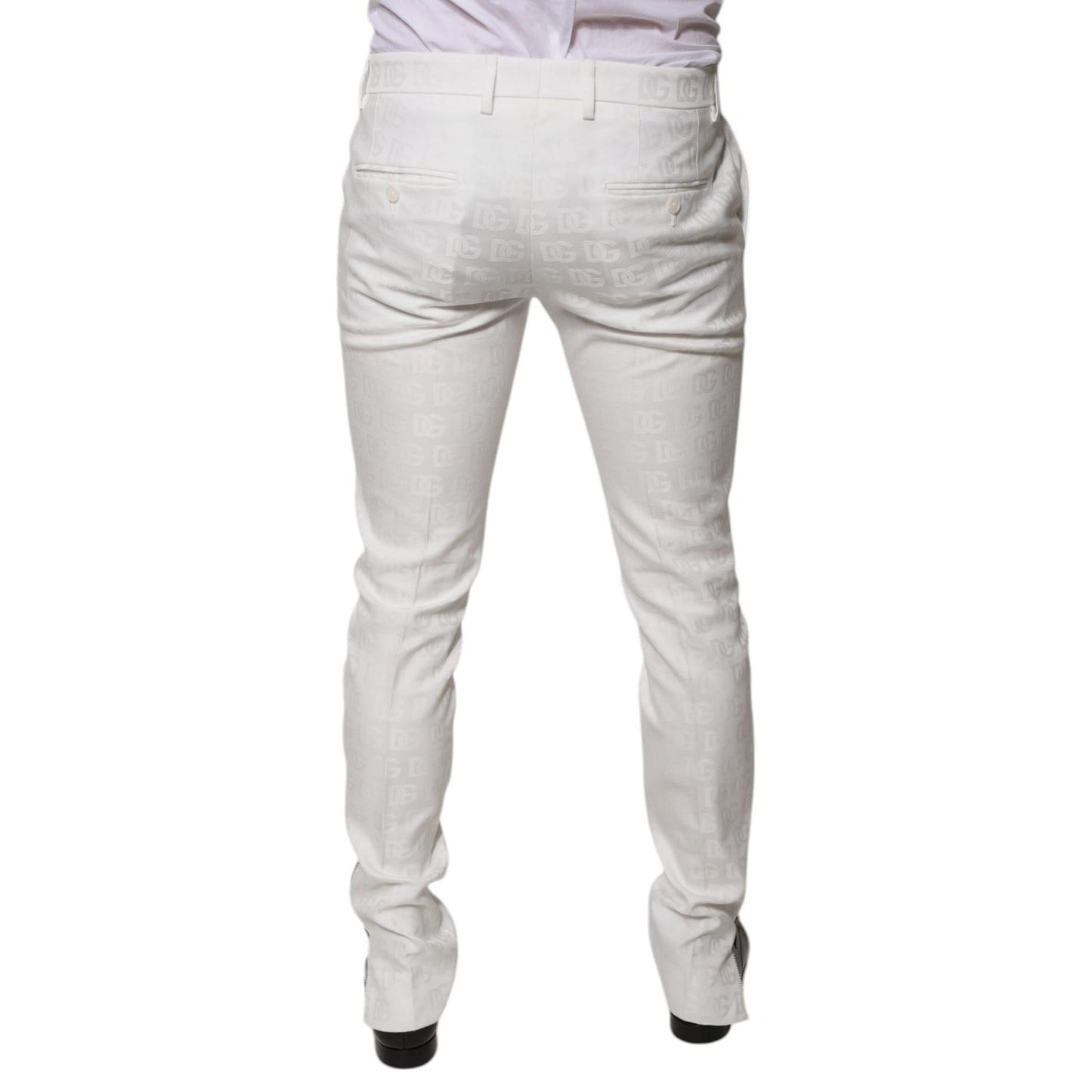Dolce & Gabbana White Cotton Tapered Formal Dress Pants