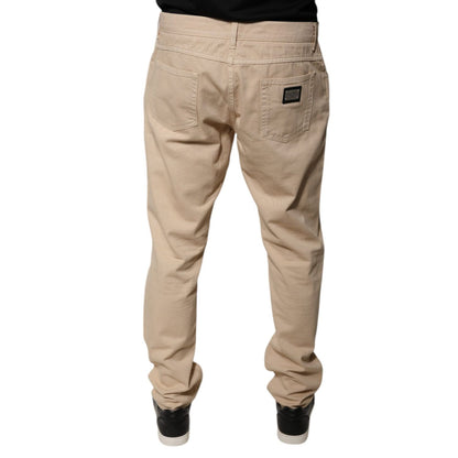 Dolce & Gabbana Beige Cotton Mid Waist Skinny Denim Jeans