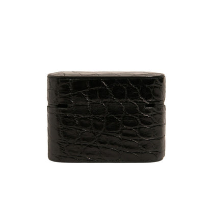 Dolce & Gabbana Black Leather Metal Logo Plaque Holder Airpods Case