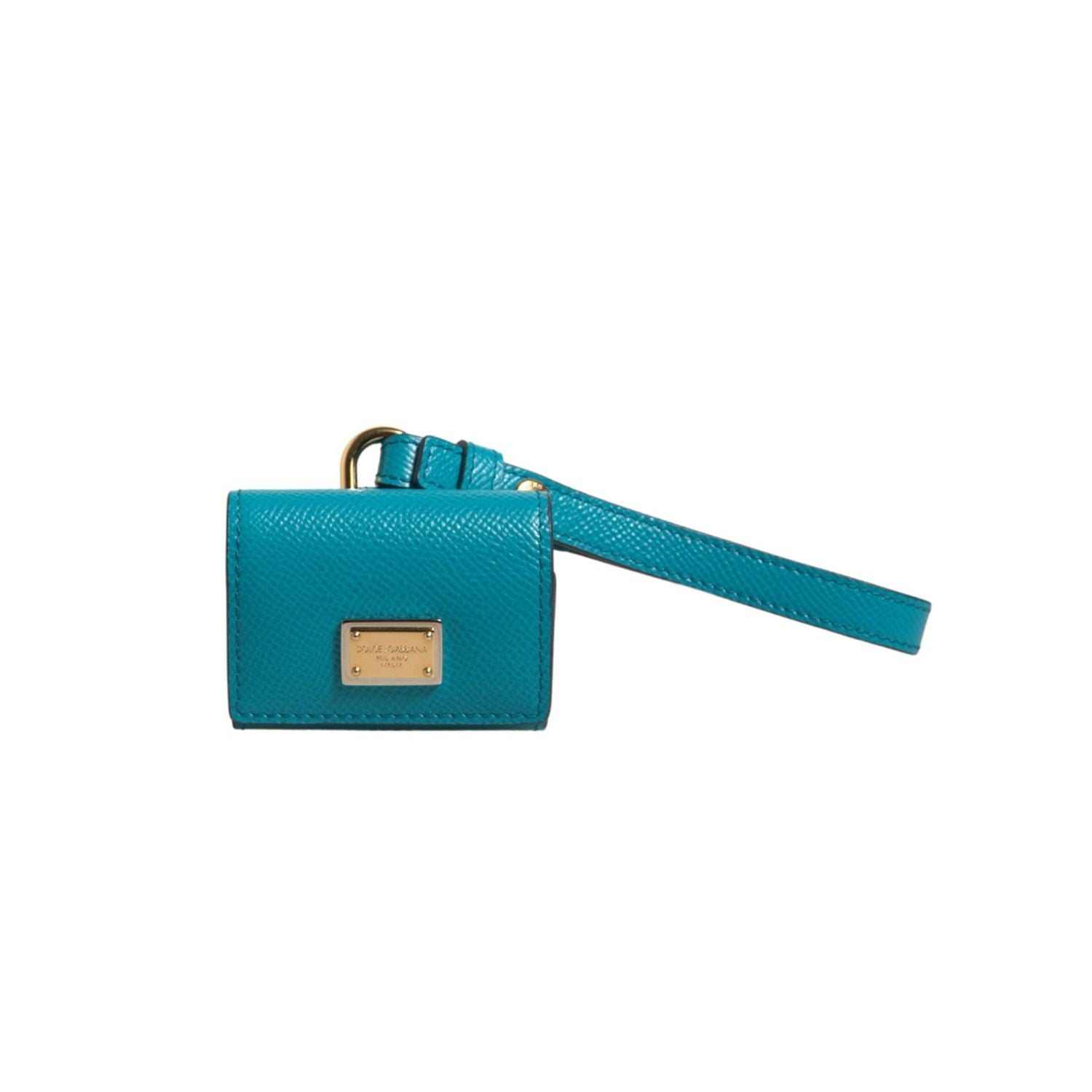 Dolce & Gabbana Green Logo Plaque Leather Gold Metal Strap Airpods Case