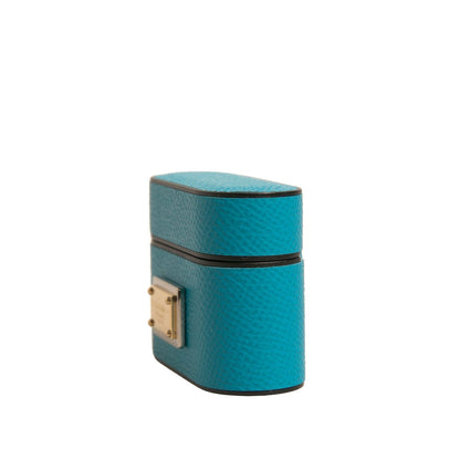 Dolce & Gabbana Green Leather Metal Logo Plaque Holder Airpods Case